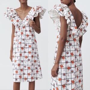 NWT Zara Blogger Favorite Floral Lattice Statement Sleeve Dress | Cottagecore SM